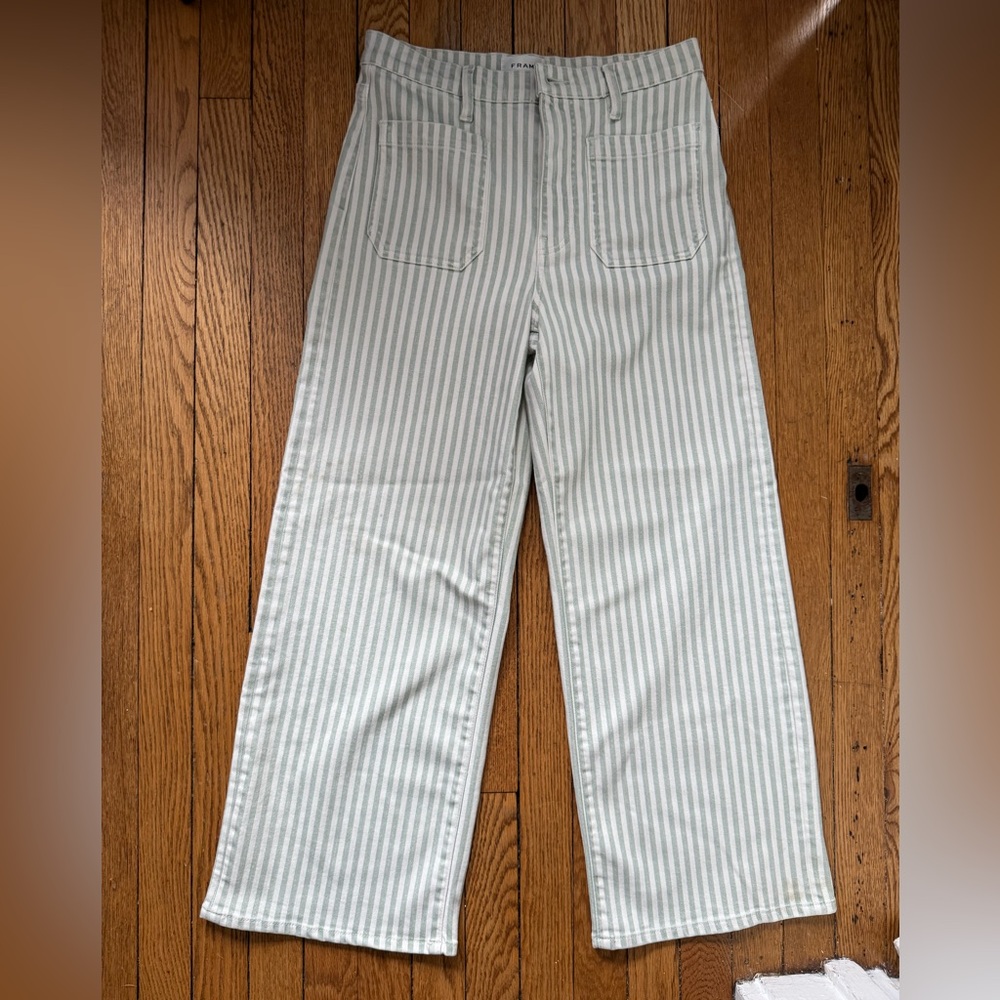 Frame Denim Sea Mist Stripe Wide Leg Jeans - Size 28